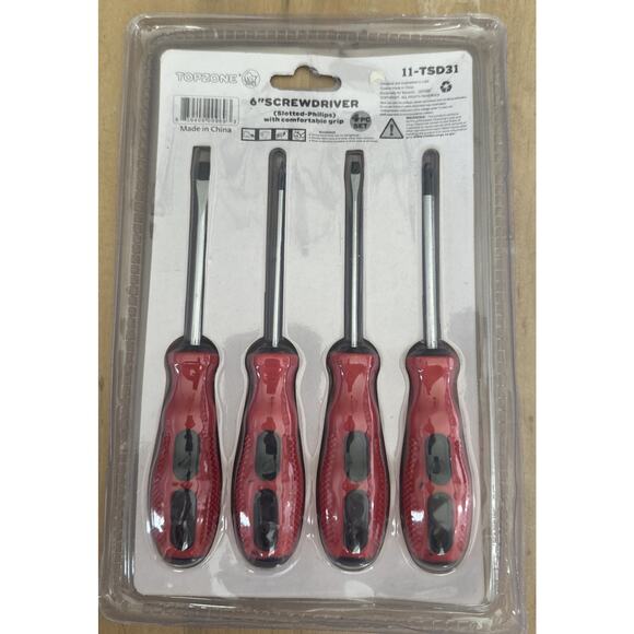 4 Piece Set 6 inch screwdriver set (Slotted Phillips) with comfortable grip - Picture 2 of 2